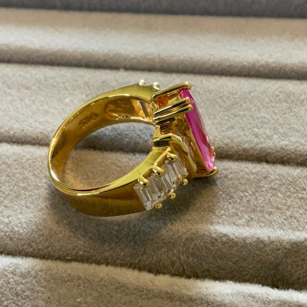 Pink & White Cubic Zirconia Gold Vermeil Sterling Silver Ring - Picture 2 of 5